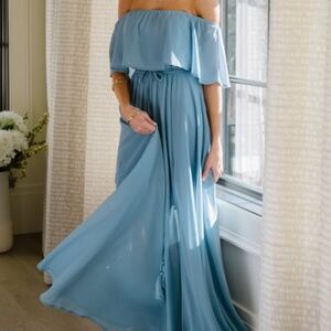 Baltic Born Victoria Off The Shoulder Maxi Dress Size Small in Light Blue. NWOT.